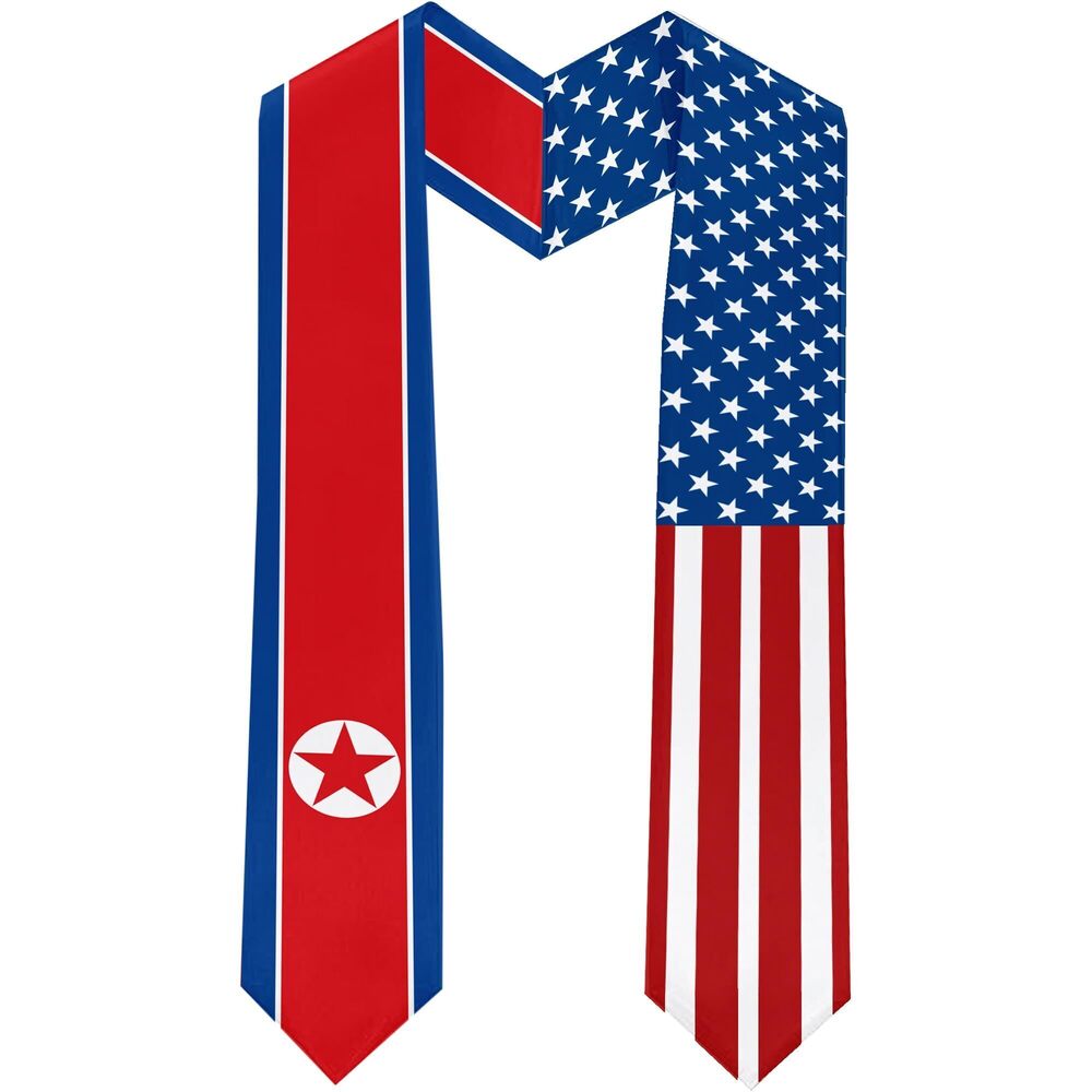 7461 2025 North Korea Flag and USA Flag Graduation Stole Graduation Sash
